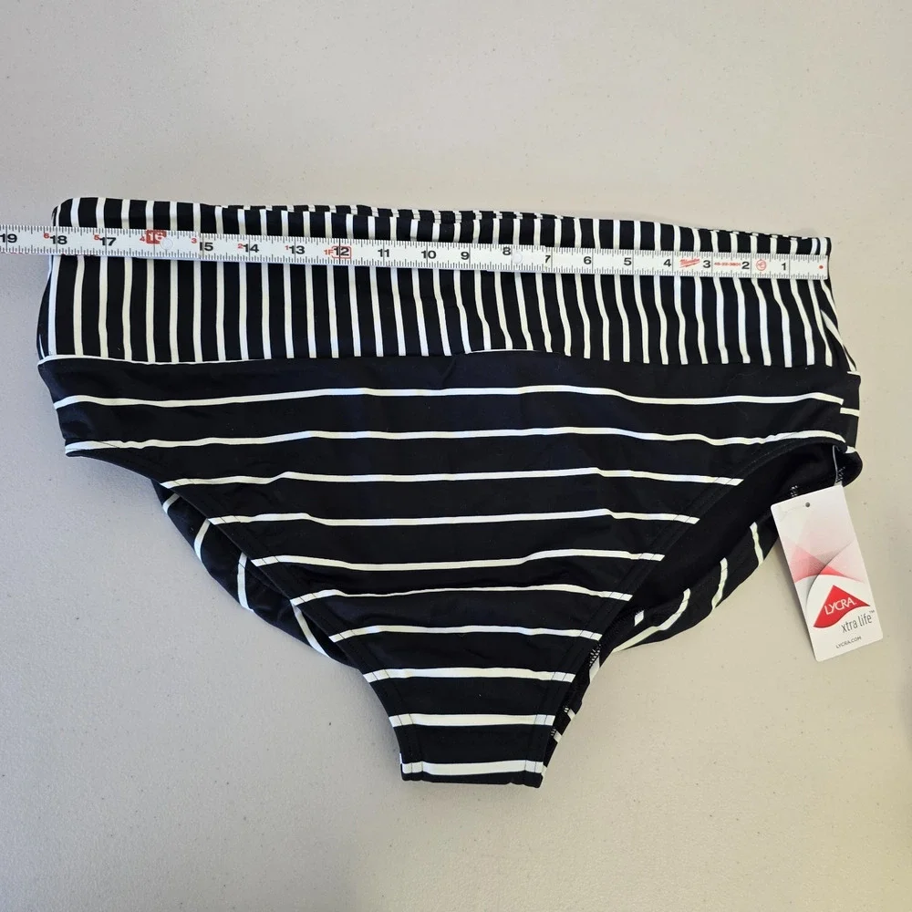 Lands' End Bikini Bottom Swim Briefs Women's 1X Black White Stripe Beach NWT